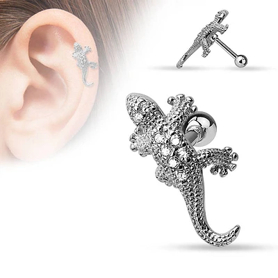 316L Surgical Steel Gecko Lizard CZ Ear Helix Ball Back Stud