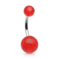 316L Surgical Steel Glitter Acrylic Balls Belly Button Ring