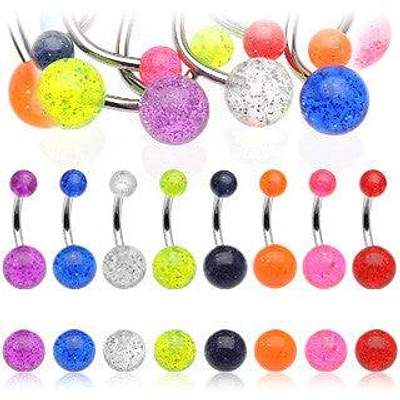 316L Surgical Steel Glitter Acrylic Balls Belly Button Ring