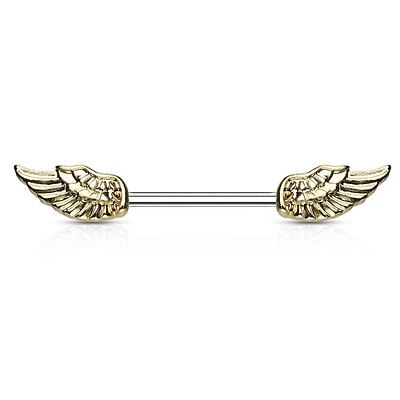 316L Surgical Steel Gold IP Angel Wing Nipple Ring Barbell