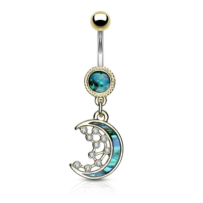 316L Surgical Steel Gold Plated Mother of Pearl Crescent Moon Belly Ring