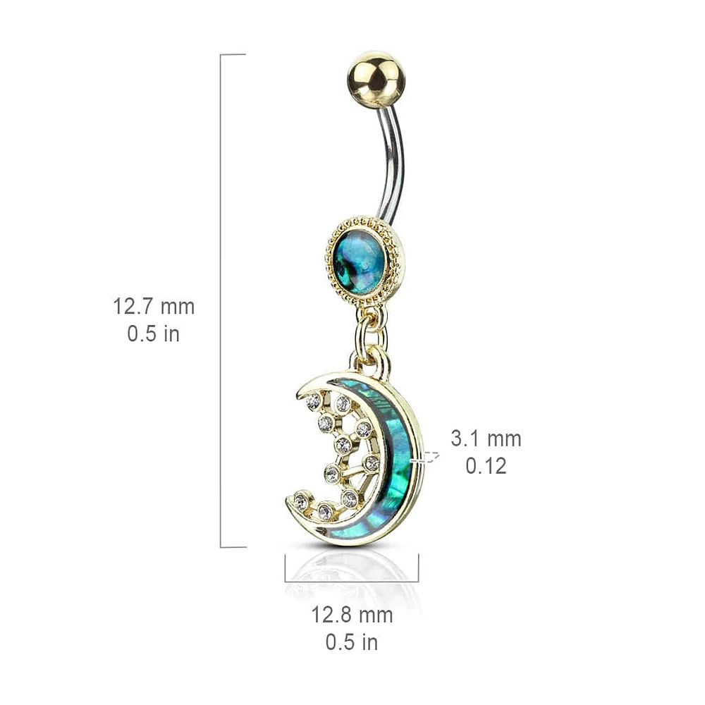 316L Surgical Steel Gold Plated Mother of Pearl Crescent Moon Belly Ring