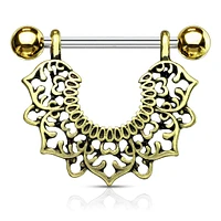 316L Surgical Steel Gold Plated Vintage Boho Lotus Nipple Shield Barbell