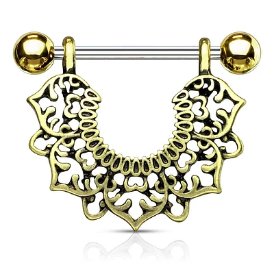 316L Surgical Steel Gold Plated Vintage Boho Lotus Nipple Shield Barbell