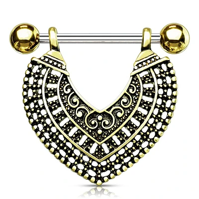 316L Surgical Steel Gold Plated Vintage Boho Nipple Shield Barbell