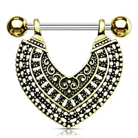 316L Surgical Steel Gold Plated Vintage Boho Nipple Shield Barbell