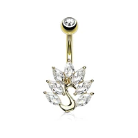 316L Surgical Steel Gold Plated White CZ Peacock Belly Ring