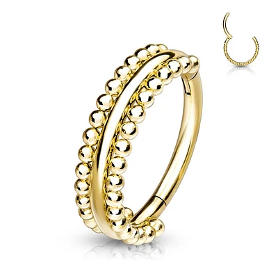 316L Surgical Steel Gold PVD Beaded Hinged Clicker Hoop Ring
