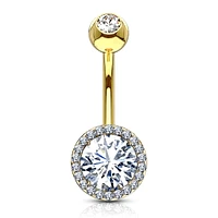 316L Surgical Steel Gold PVD Circle Pave White CZ Belly Ring