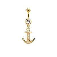 316L Surgical Steel Gold PVD CZ Anchor Dangle Belly Ring