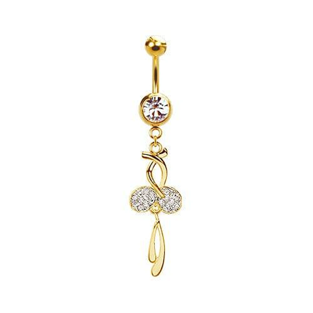 316L Surgical Steel Gold PVD CZ Diamond Cherries Dangle Belly Ring