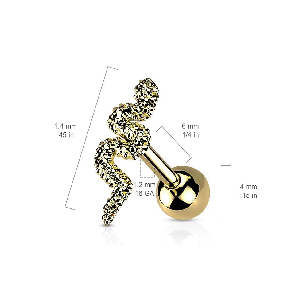 316L Surgical Steel Gold PVD Dainty Snake Ball Back Cartilage Ring Stud