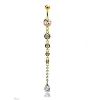 316L Surgical Steel Gold PVD Elegant 4 Gem Dangle with Tear Drop CZ Dangle Belly Ring