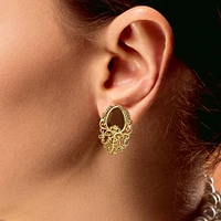 316L Surgical Steel Gold PVD Filigree Teardrop Shaped Double Flared Tunnels