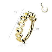 316L Surgical Steel Gold PVD Heart Pattern Hinged Clicker Hoop