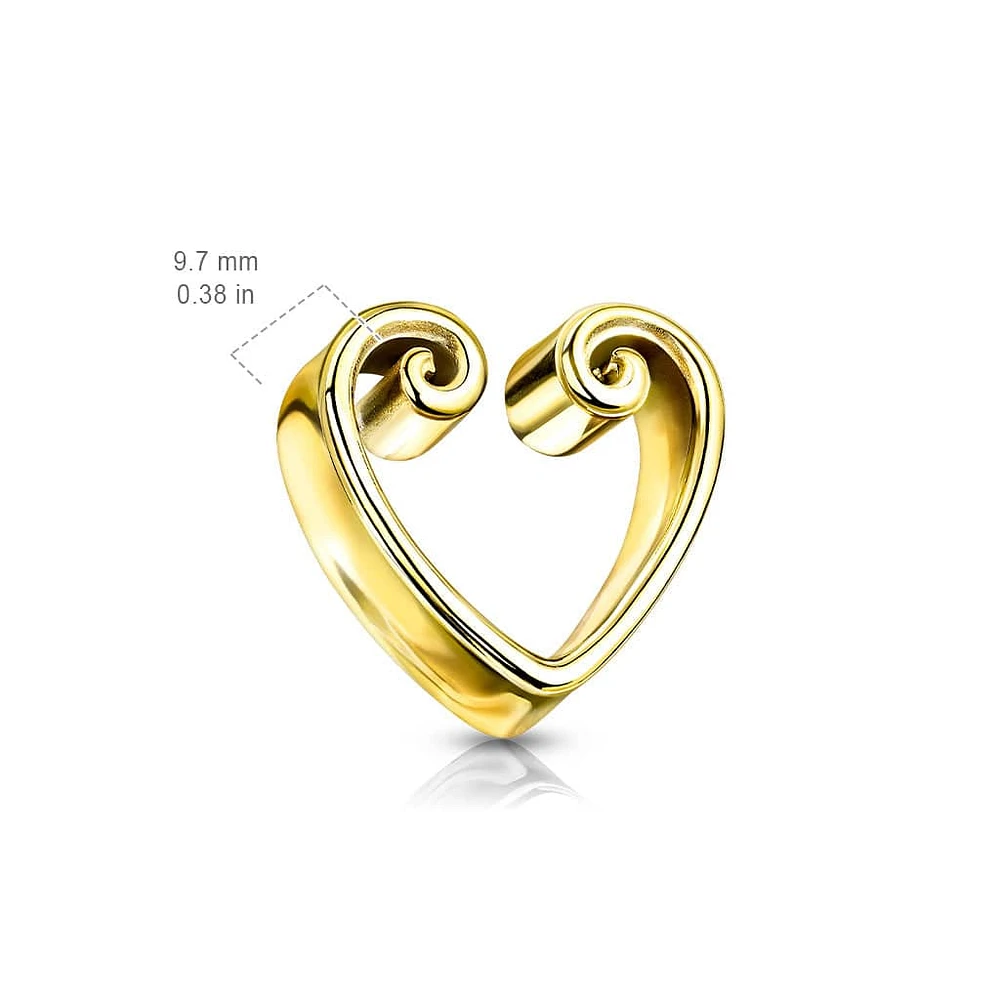 316L Surgical Steel Gold PVD Heart Shaped Double Flared Tunnels