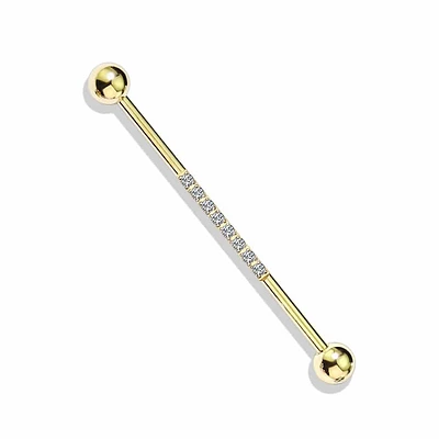 316L Surgical Steel Gold PVD Industrial Straight Barbell With Dainty White CZ Gems