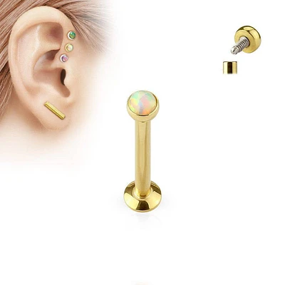 316L Surgical Steel Gold PVD Internally Threaded White Opal Labret