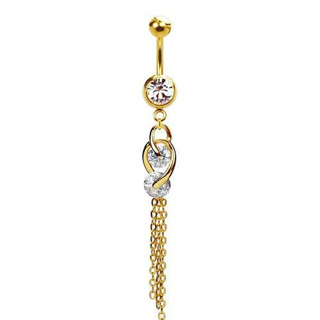 316L Surgical Steel Gold PVD Intertwined Double Hanging Gem Dangle Belly Ring 316L Surgical Steel Gold PVD Intertwined Double Hanging Gem Dangle Belly Ring