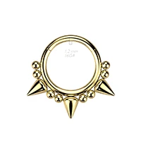 316L Surgical Steel Gold PVD Multi Spike Septum Ring Hinged Clicker Hoop