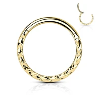 316L Surgical Steel Gold PVD Ridged Braided Design Hinged Hoop Septum Clicker Ring