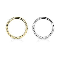 316L Surgical Steel Gold PVD Ridged Braided Design Hinged Hoop Septum Clicker Ring