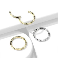 316L Surgical Steel Gold PVD Ridged Braided Design Hinged Hoop Septum Clicker Ring