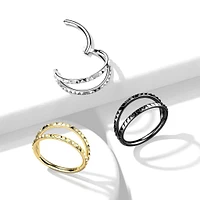316L Surgical Steel Gold PVD Ridged Double Hoop Hinged Hoop Ring Clicker