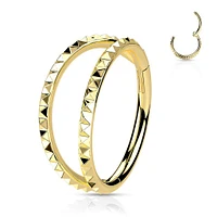 316L Surgical Steel Gold PVD Ridged Double Hoop Hinged Hoop Ring Clicker