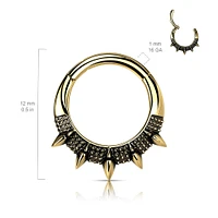 316L Surgical Steel Gold PVD Spike Design Septum Daith Clicker Hoop