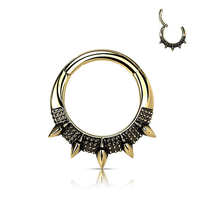 316L Surgical Steel Gold PVD Spike Design Septum Daith Clicker Hoop