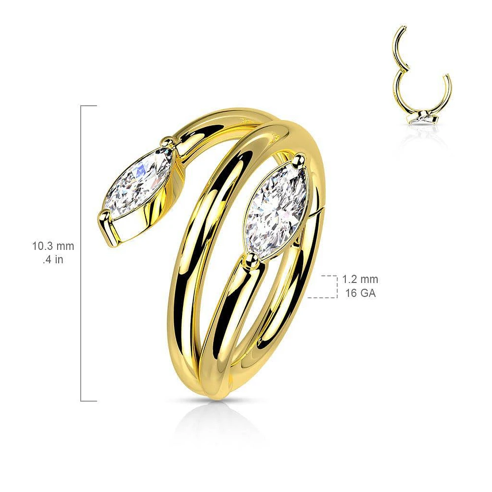 316L Surgical Steel Gold PVD Spiral Vine Hinged Hoop Clicker