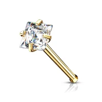 316L Surgical Steel Gold PVD Square White CZ Ball End Nose Pin