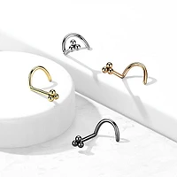 316L Surgical Steel Gold PVD Trillium Ball Top Corkscrew Nose Ring Stud