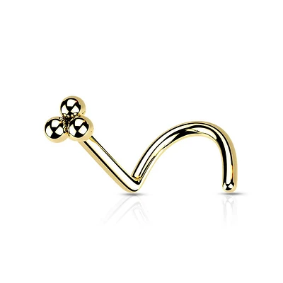 316L Surgical Steel Gold PVD Trillium Ball Top Corkscrew Nose Ring Stud