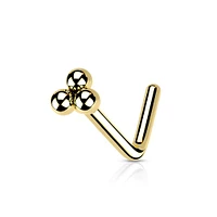 316L Surgical Steel Gold PVD Trillium Ball Top L-Shape Nose Ring Stud