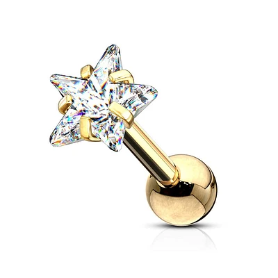 316L Surgical Steel Gold PVD White CZ Star Cartilage Ring