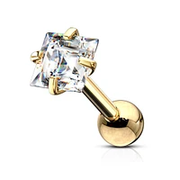 316L Surgical Steel Gold PVD White Square CZ Cartilage Ring