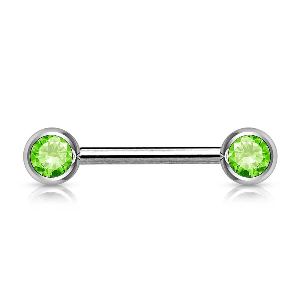 316L Surgical Steel Green CZ Ball Gem Nipple Ring Barbell