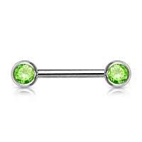 316L Surgical Steel Green CZ Ball Gem Nipple Ring Barbell