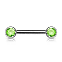 316L Surgical Steel Green CZ Ball Gem Nipple Ring Barbell