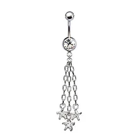 316L Surgical Steel Hanging Chain Triple Star CZ Dangle Belly Ring