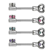 316L Surgical Steel Heart and Key CZ Gems Nipple Ring Barbell