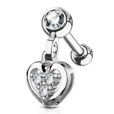 316L Surgical Steel Heart CZ Dangle Cartilage Ring