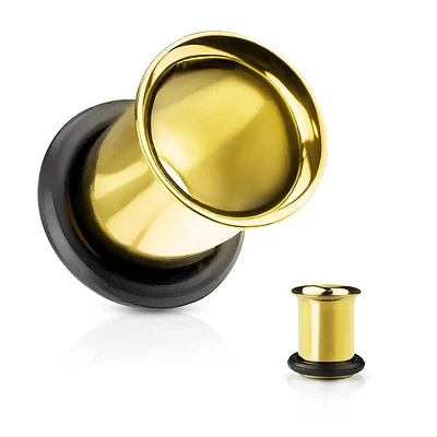 316L Surgical Steel High Polished Gold PVD Single Flared Ear Gauges Tunnels