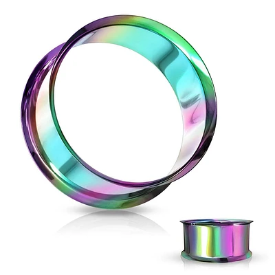 316L Surgical Steel High Polished Rainbow PVD Double Flared Ear Gauges Tunnels