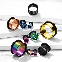 316L Surgical Steel High Polished Rainbow PVD Single Flared Ear Gauges Tunnels