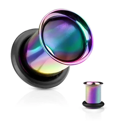 316L Surgical Steel High Polished Rainbow PVD Single Flared Ear Gauges Tunnels