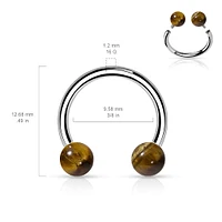 316L Surgical Steel Horseshoe With Internally Threaded Tiger's Eye Ball Ends
