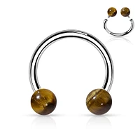 316L Surgical Steel Horseshoe With Internally Threaded Tiger's Eye Ball Ends